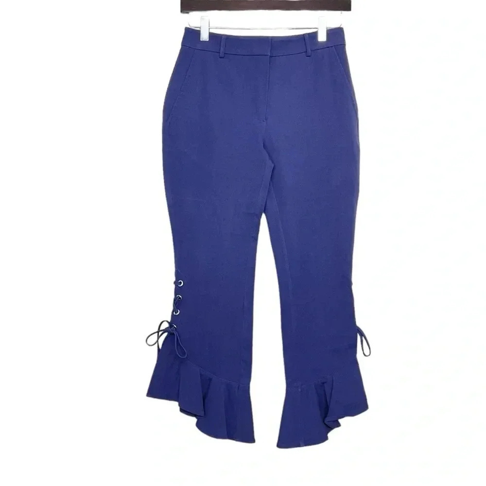 Parker Blue Cropped Ruffle Hem Pants Grommet Size 0